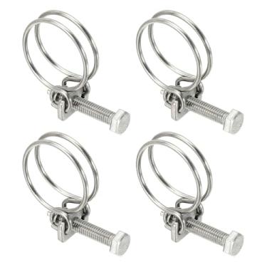 Imagem de HARFINGTON 4 peças de clipes de mangueira de fio duplo 25-29 mm 304 braçadeiras de tubo de fio ajustáveis de aço inoxidável 304 com parafuso M6 prendedor de junta de encanamento para coleta de poeira