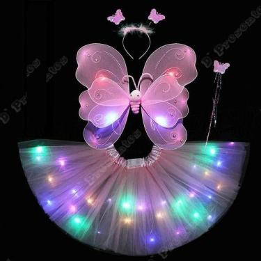 Imagem de Fantasia Borboleta Infantil Asa Saia Tule Led Tiara Varinha - D' Prese