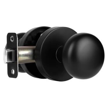 Imagem de Puxadores de porta interior de passagem, maçaneta de porta preta fosca antiga para hall e cozinha, maçaneta de porta redonda vintage sem trava, liga de zinco 1 pacote