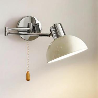 Imagem de Luminária de parede interna com braço giratório, cromada, com interruptor, ajustável, extensível, para leitura, com soquete E27, ideal para cabeceira, quarto e sala de estar.