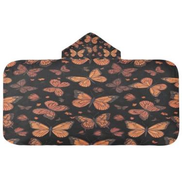 Imagem de Burbuja Toalha de banho com capuz borboletas para crianças, toalha de praia de pelúcia macia absorvente para chá de meninas e meninos 3-10 anos, 61 x 127 cm