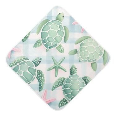 Imagem de Burbuja Tartarugas marinhas rosa estrela do mar toalha de banho para bebê - toalha macia absorvente de algodão musselina com capuz para recém-nascido, 89 x 89 cm