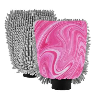 Imagem de STAYTOP Lindas luvas de lavagem de carro com textura de mármore, 2 peças, luvas de microfibra de chenille, sem arranhões, panos de esponja de lavagem ultra absorventes para carros, limpeza doméstica