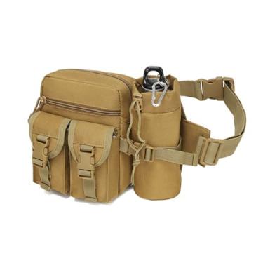 Imagem de Pochete tática ao ar livre com suporte removível para garrafa de água, bolsa de espera militar com vários bolsos, bolsa de cintura para trilhas, corrida, acampamento, pesca, caça, Caqui, Militar
