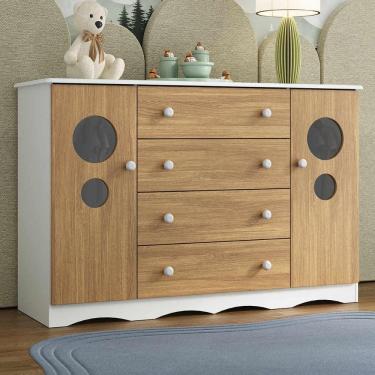 Imagem de Cômoda Infantil 125cm 2 Portas com Vidro e 4 Gavetas Sonho Multimóveis MP4475