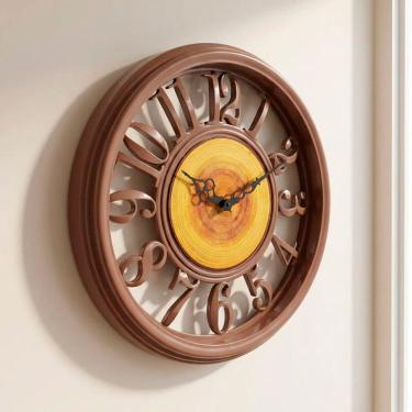 Imagem de Relógio De Parede Redondo Vazado Marrom Tronco Árvore 45cm