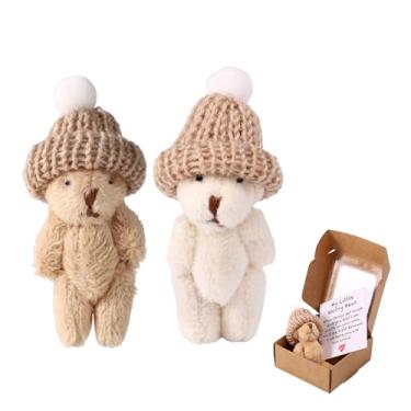 Imagem de 2 Conjuntos Mini Pelúcia Ursinho na Caixa, Meu Pequeno Urso Preocupação Feito à Mão Pelúcia Macia Abraço Bolso com Cartão Suporte Emocional Presente Positivo para Amigos (Cáqui, Branco)