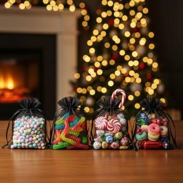 Imagem de 50 peças de sacos de presente de organza com cordão transparente para lembrancinhas de casamento de doces, embalagem de joias, suprimentos de embrulho de presente 9 x 12 cm