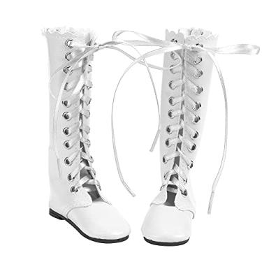 Imagem de Ainoli botas de boneca de 60 cm com cadarço, botas de boneca requintadas para meninas e sapatos infantis, acessório de brinquedo (Botas rasas para bebê dos anos 60 brancas)