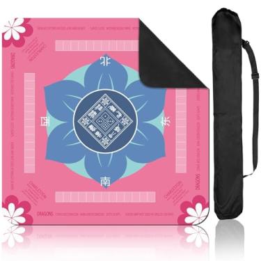Imagem de Mahjong Mat 31.5" x 31.5" Anti Slip Noise Reduction Game Table Cover with 1 Drawstring Bag Gaming Mat Multi Purpose Pink Flower Game Table Mats for Mahjong Poker Board Games and Tables Games (Pink)
