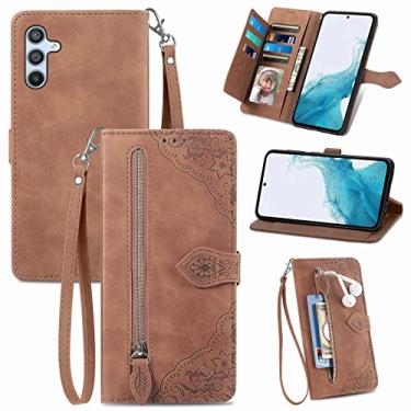 Imagem de Monwutong Capa carteira com design de armazenamento com zíper para Samsung Galaxy A56, capa de couro PU com toque agradável à pele, fecho magnético e compartimentos para vários cartões, coldre para