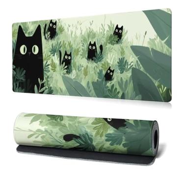 Imagem de Tapete de mouse para jogos de gato preto, tapete de mesa grande, teclado estendido, mouse pad de anime com base antiderrapante e borda costurada tapete de mouse pad de mesa 31,5 x 11,8 mouse pads para