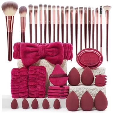 Imagem de Conjunto de 44 pincéis de maquiagem e esponjas de maquiagem para líquido, creme e pó - polido, mistura e pincel de rosto