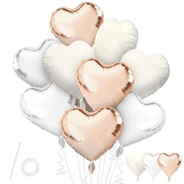 Imagem de Balões de coração branco champanhe creme, 15 peças de balões em forma de coração, balão em forma de amor de 45,7 cm para o dia dos namorados, aniversário de casamento