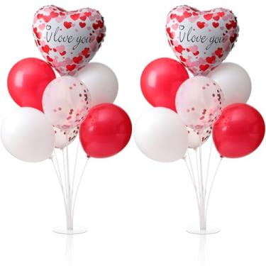 Imagem de WinnerWhy 2 Set Heart Shaped Balloon Stand Kit for Table with Heart Shaped Balloons White Red Confetti Balloons Table Centerpiece Decor for Valentine's Day Baby Shower Birthday Wedding Bridal Party