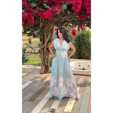 Imagem de Vestido Feminino Longo luxo Elegante Manga franzida viscolinho premium