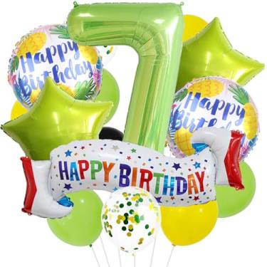 Imagem de Conjunto de decoração de 7º aniversário verde, balão de 7º coração, balão colorido de feliz aniversário de 7 anos para meninas, meninos, crianças, adultos, suprimentos de festa, meninos verde limão