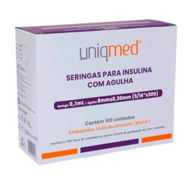 Imagem de Seringas para Insulina Uniqmed 100u 0,3ml 8mm 30g Caixa com 100 unidades