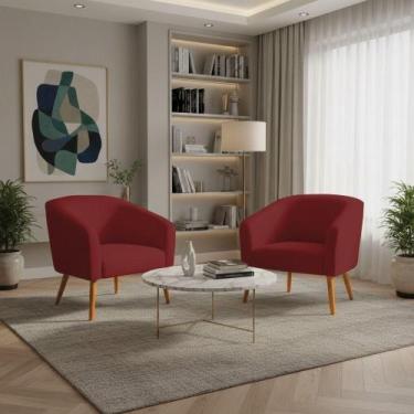 Imagem de Poltrona Sala Decorativa Kit 2 Stella Pé Palito Castanho Veludo Marsal