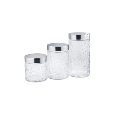Imagem de Kit 3 Potes em Vidro com Tampa Inox, Organizador de Cozinha, Transparente, Capacidades 870ml/1260ml/2130ml, Conjunto para Armazenamento de Alimentos