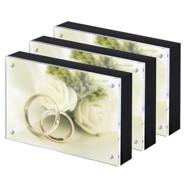 Imagem de UMICAL Moldura acrílica para fotos de 15 x 10 cm, pacote com 3 molduras transparentes, sem moldura, 10 x 15 cm, com frente magnética, transparente e painel traseiro de MDF preto, visor minimalista de