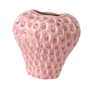 Imagem de Generic Vaso de cerâmica em formato de morango, vaso de flores moderno, decorativo para mesa com flores secas para quarto, Pink M