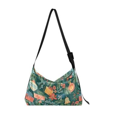 Imagem de Bolsas femininas de couro Hobo coloridas verdes natalinas bolsas transversais bolsa de ombro único com estampa floral moderna, Natal verde colorido