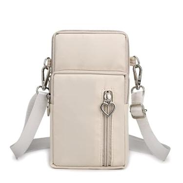Imagem de Bolsa transversal pequena para mulheres, mini bolsas de telefone com alça transversal e carteira, bolsa de braço de nylon, Branco, Casual