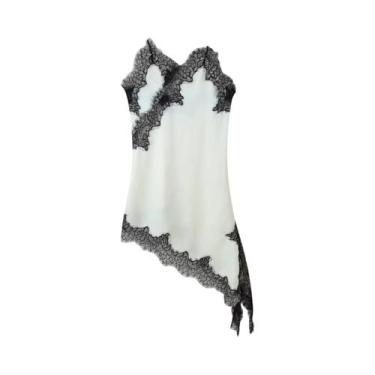 Imagem de Vestido Camisola Sem Mangas Com Painéis De Renda E Barra Assimétrica P