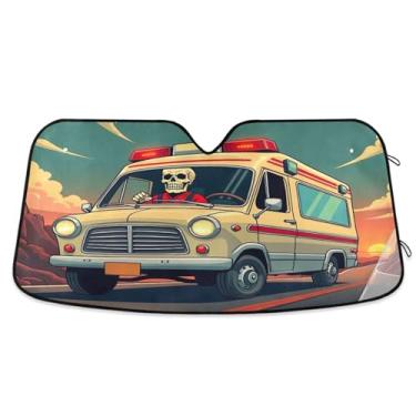 Imagem de Capa de para-brisa frontal de ambulância de esqueleto legal para janela frontal para carro mantém o veículo fresco médio