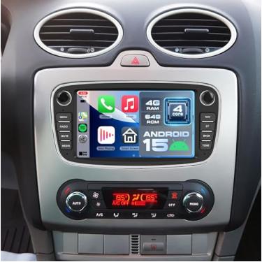 Imagem de Hodozzy [4G + 64G] Rádio de carro Android para Ford Focus/Mondeo/C-max/Galaxy/S-max com CarPlay sem fio Android Auto, rádio de carro de 17 polegadas com Bluetooth, GPS, WiFi, câmera