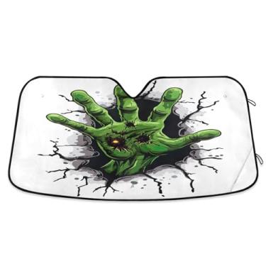 Imagem de Protetor solar de carro verde mão zumbi para-brisa proteção UV SUV sombra solar para para-brisas médio
