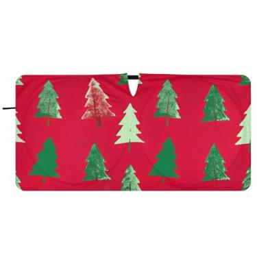 Imagem de Árvore de Natal de inverno sombra de sol personalizada vermelha para para-brisa de carro bonito protetor solar dobrável para para-brisa dianteiro de carro impressões de animais, 81 cm x 157 cm