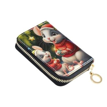 Imagem de Carteira pequena feminina com porta-cartões com bloqueio de RFID, zíper ao redor, carteira masculina com bolso para moedas, lindo mouse de Natal