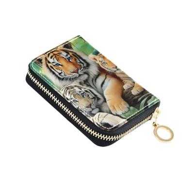 Imagem de Carteira feminina com porta-cartões com bloqueio de RFID, carteira masculina com bolso para moedas, família de tigre, selva