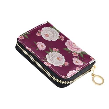 Imagem de Carteiras femininas para cartões de crédito com bloqueio de RFID, carteira masculina com zíper e bolso para moedas, flores brancas e rosa vívidas