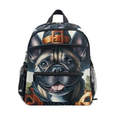 Imagem de GAIGEO Halloween Bulldog Pumpkin Children's Backpack Boy Backpack with Front Pocket, Safety Whistle for Ages 3-8