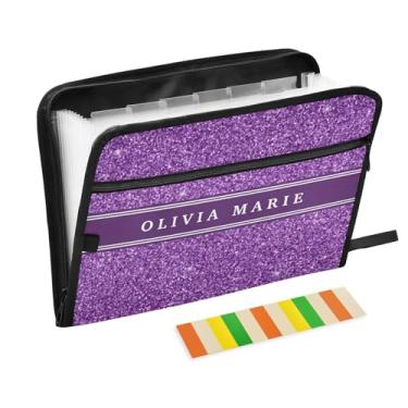 Imagem de Pasta expansível personalizada à prova de fogo com glitter roxo organizador de documentos personalizado para escola e escritório
