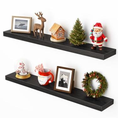 Imagem de Heimlove Prateleiras flutuantes de 91 cm para parede, prateleiras de armazenamento e exibição para quarto, sala de estar, cozinha, escritório, conjunto de 2, cor preta