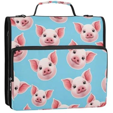 Imagem de Cute Pig Pink Blue 3 argolas com 3 argolas organizador de fichário com zíper para escola secundária bolsa com alça vários bolsos pasta grande para portfólio, 34,5 x 31,5 x 9 cm