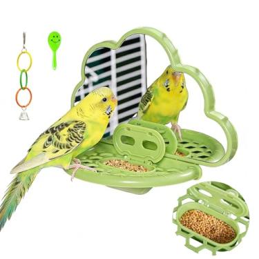 Imagem de Acsist Espelho de pássaro com suporte de poleiro, alimentador lento de brinquedos para aliviar o tédio, brinquedos de papagaio para periquito, calopsita, conure, periquito, periquito, canário