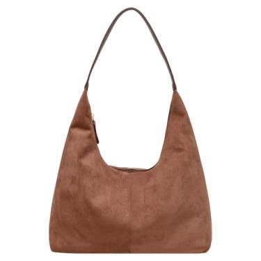 Imagem de Bolsas de camurça para mulheres, bolsa Hobo, retrô, bolsas de ombro despojadas, bolsa de camurça, D - Marrom, One Size