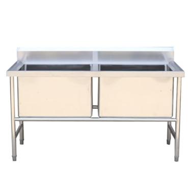 Imagem de ZAHIKA Pia de cozinha de aço inoxidável de tigela dupla, pia de aço inoxidável comercial com 2 compartimentos, pia utilitária, pia industrial, pia independente, pia multiuso com torneira (120 cm)