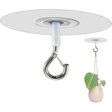 Imagem de WLSuDHoncc Ganchos adesivos de teto com fecho de segurança, ganchos de parede adesivos para plantas, sinos de vento, armazenamento doméstico e decoração de banheiro