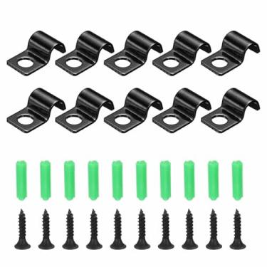 Imagem de HARFINGTON Conjunto de tiras de tubo de 1/10.2 cm, clipe de conduíte de aço carbono, 50 peças, braçadeira de tira de furo único para fixação de cabo de tubo de tubo (6 mm, preto)