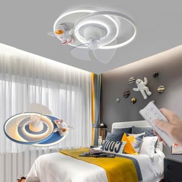 Imagem de Ventilador de teto moderno com regulagem infinita de intensidade, ventilador de teto com controle remoto e rotação de 360° em formato de astronauta para quarto infantil, ventilador de LED ul