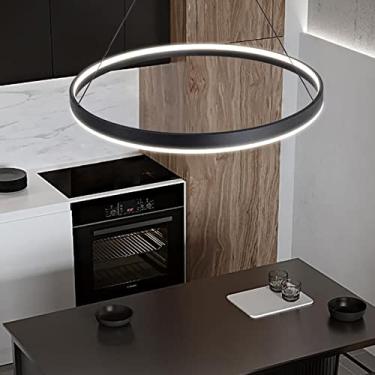 Imagem de Luminária de mesa para sala de jantar, luminária pendente LED moderna com controle remoto, lustre com altura ajustável para sala de estar, quarto, cozinha e escritório (preta, 80 cm de compr