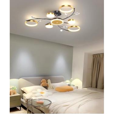 Imagem de Luminárias de teto LED modernas para sala de estar, iluminação embutida, quarto, douradas, dimerizáveis, com controle remoto, adequadas para cozinha, sala de jantar e escritório (6+1)