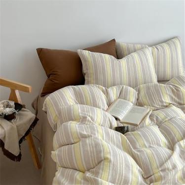 Imagem de Jogo de cama listrado em algodão, respirável, não desbota, com lençol de baixo com elástico, tamanho queen/king, decoração para quarto, 8, 1,5 m, conjunto de 4 peças B
