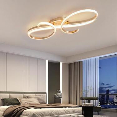 Imagem de Luminária de teto LED moderna de 60 W com controle remoto, dimerizável continuamente (3000-6000 K), lustre de metal e acrílico de 80 cm para iluminação de quarto, sala de estar, escritório e